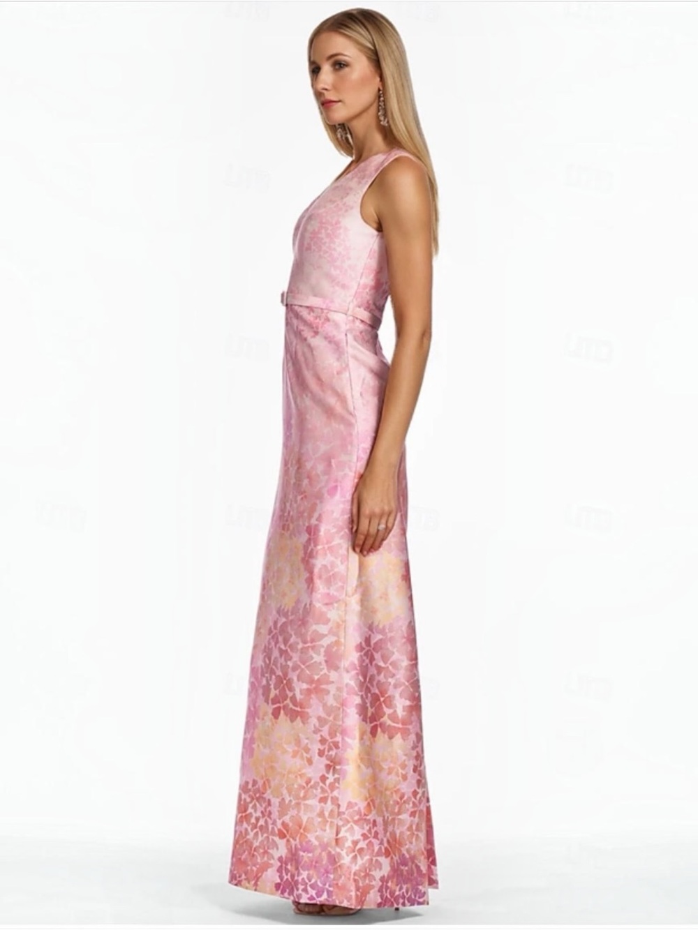 SACHIN BABI Adellyn Women’s V-Neck Pink Floral Print Column Evening Maxi Gown - Picture 6 of 15
